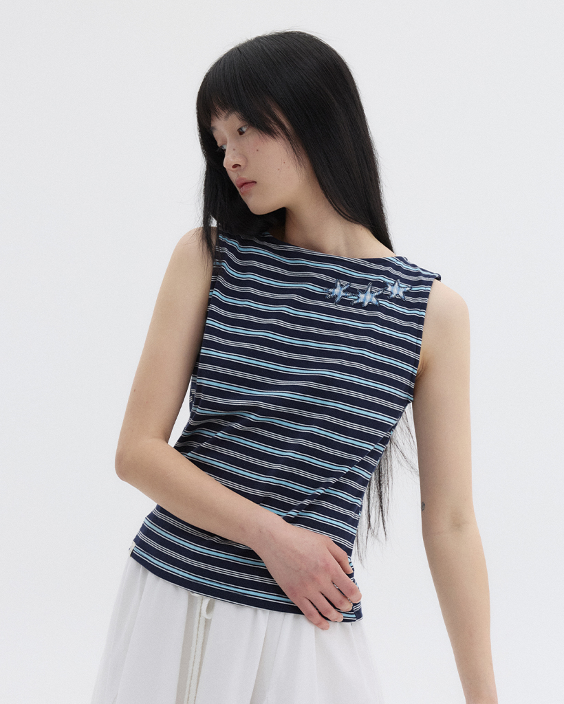 STAR BOAT NECK SLEEVELESS, NAVY | ファッション通販サイト NUGU