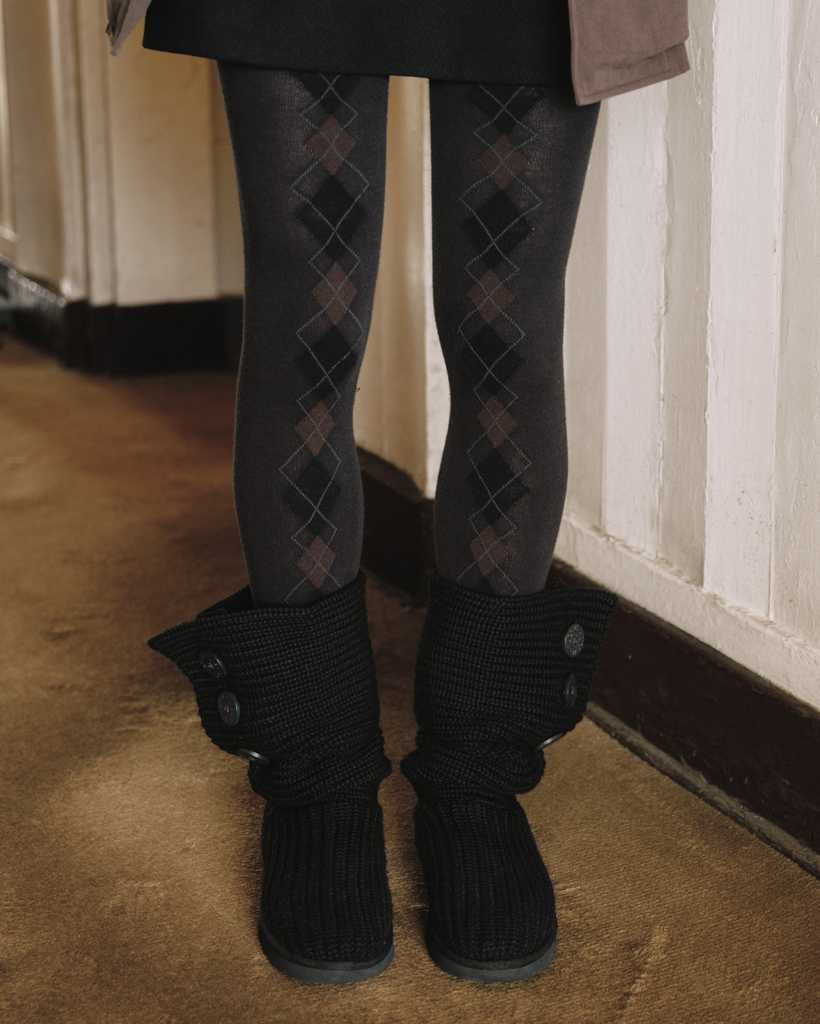 ARGYLE PATTERN TIGHTS, DEEP CHARCOAL