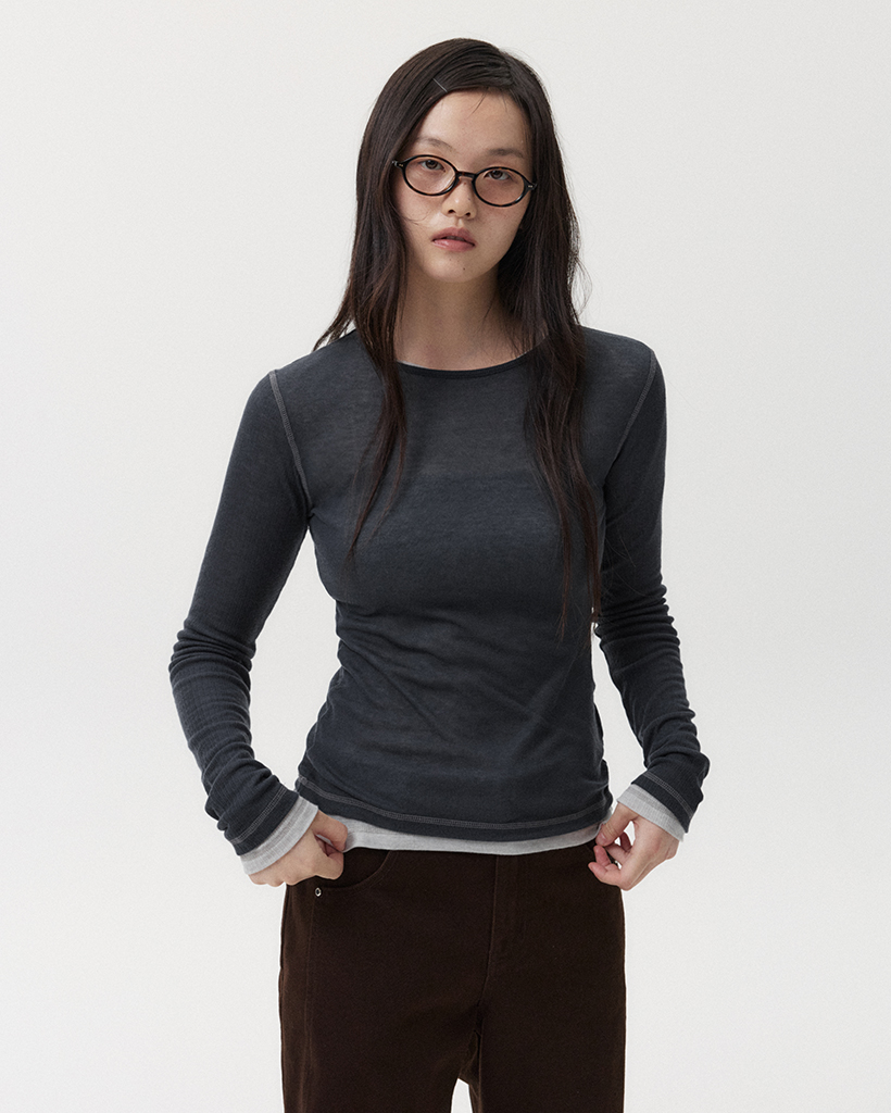 LINE TRACE LONG T-SHIRT, CHARCOAL