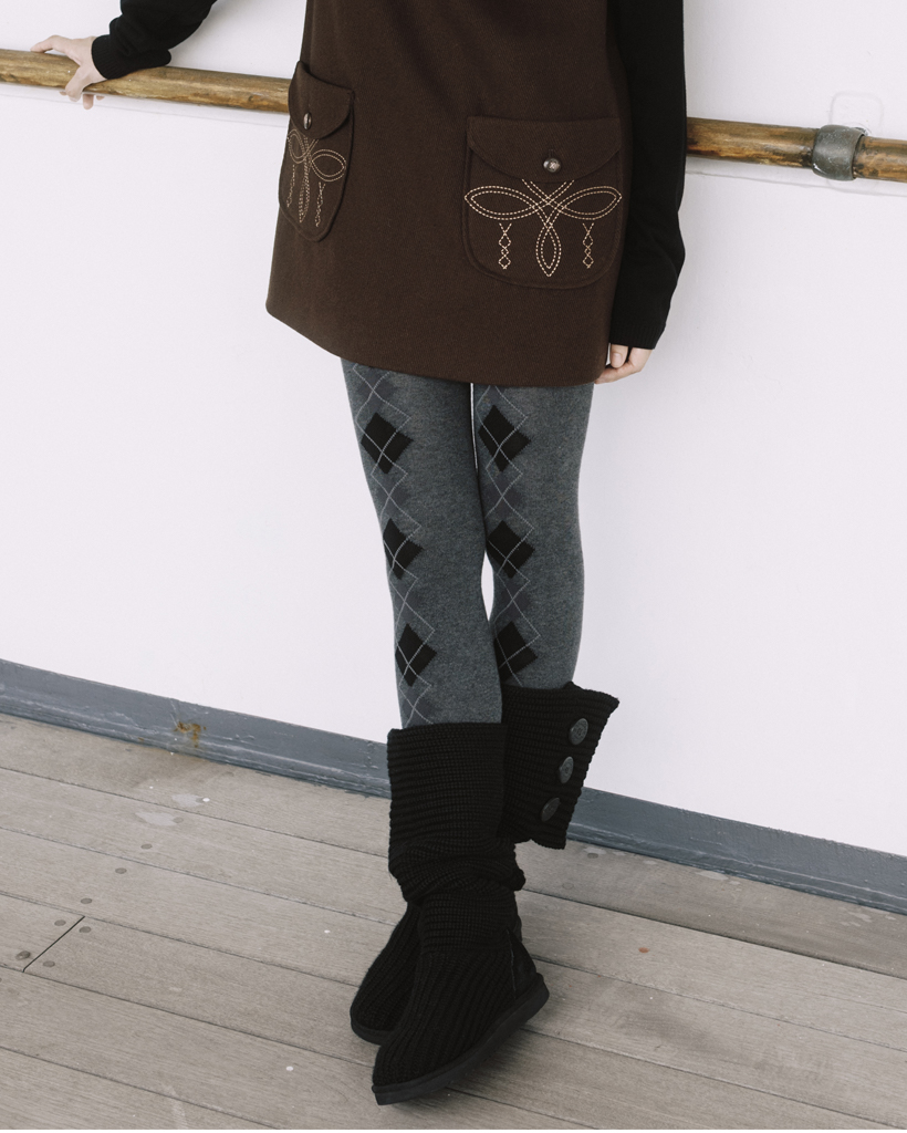 ARGYLE PATTERN TIGHTS, GRAY