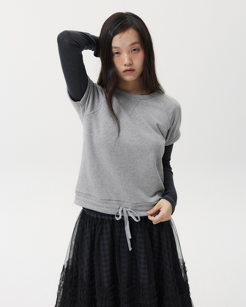 RAGLAN SHORT-SLEEVE SWEATSHIRT, GRAY