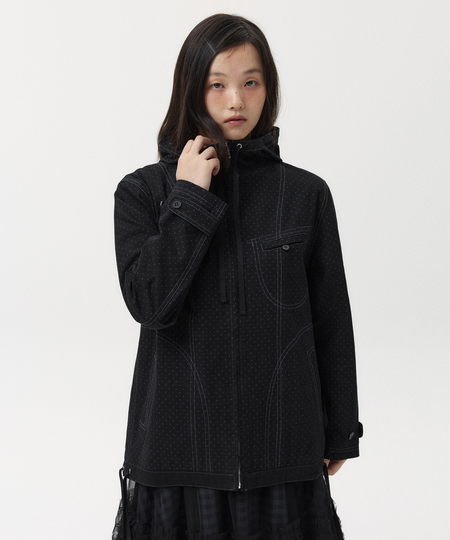 STITCH DOT HOODED ZIP-UP, BLACK | ファッション通販サイト NUGU
