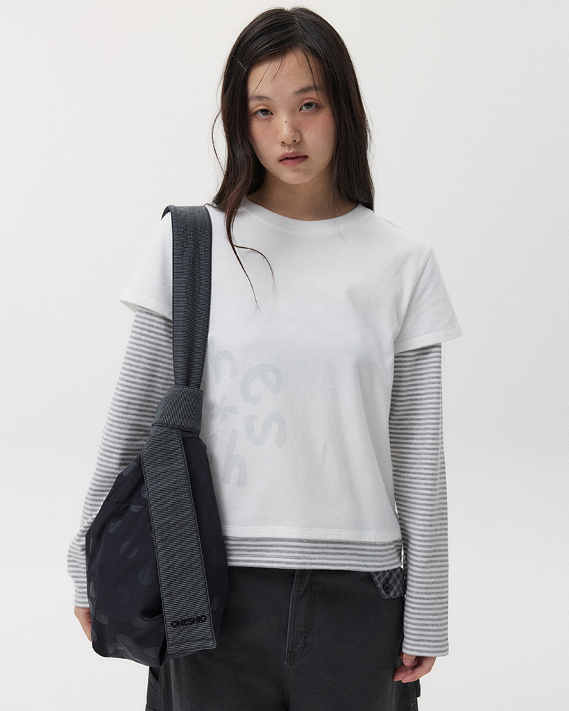 LOGO LAYERED STRIPE LONG T-SHIRT, WHITE | ファッション通販