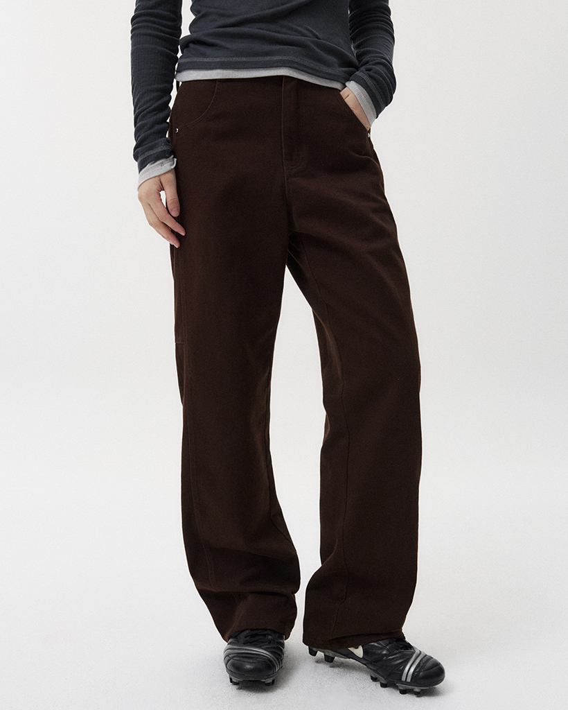 STRAIGHT COTTON PANTS, BROWN