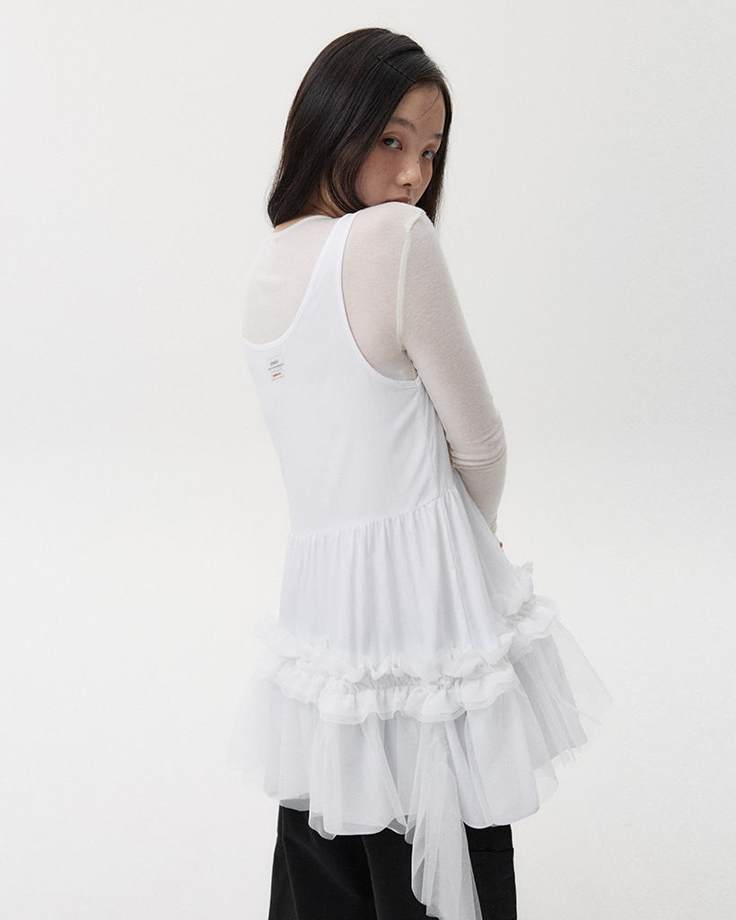 SHEER FRILL LAYERED DRESS, WHITE | ファッション通販サイト NUGU