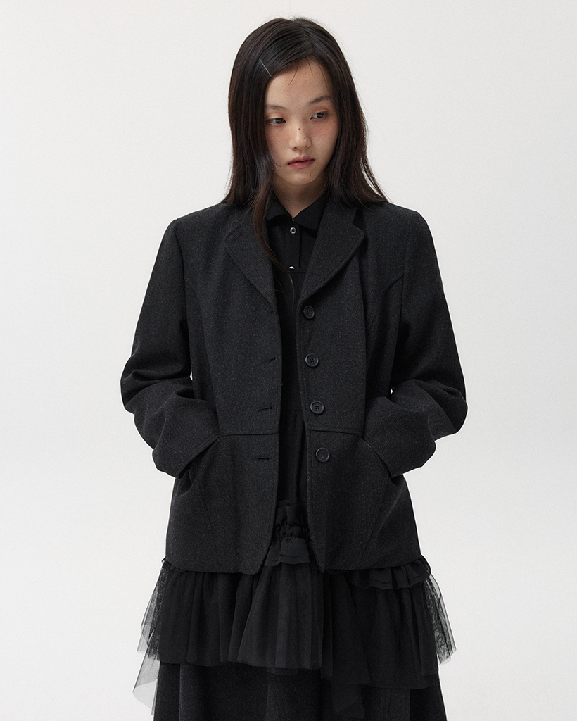 REGULAR WOOL TWILL JACKET, CHARCOAL