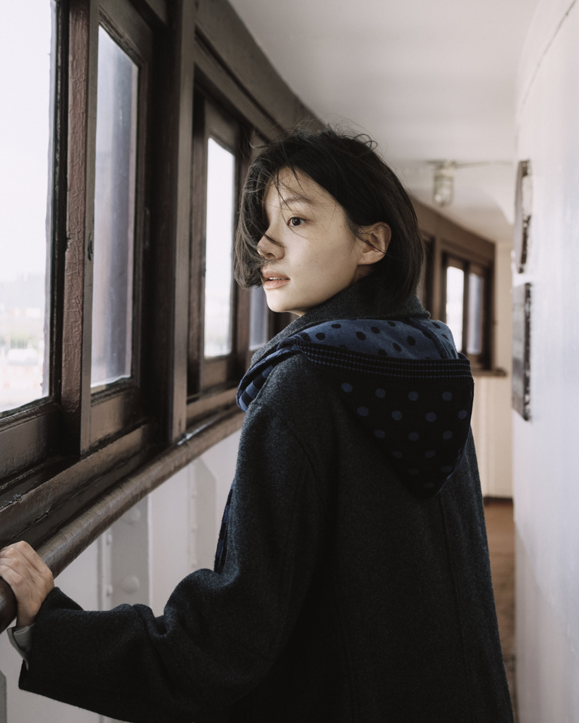 DOT HOODED MUFFLER, NAVY