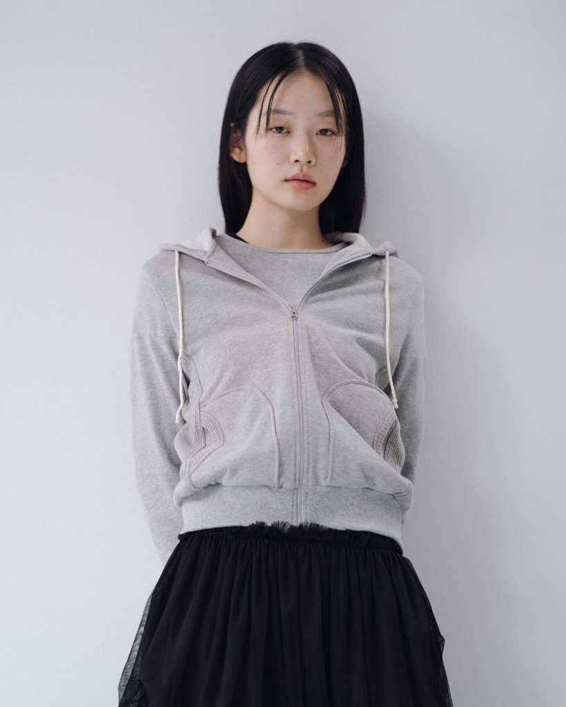 TWO-TONE WAFFLE HOODED ZIP-UP, MELANGE