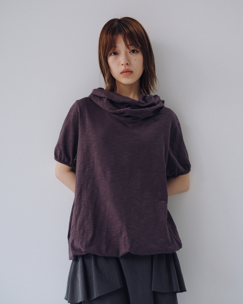 COWL NECK HOODED TEE, CHARCOAL