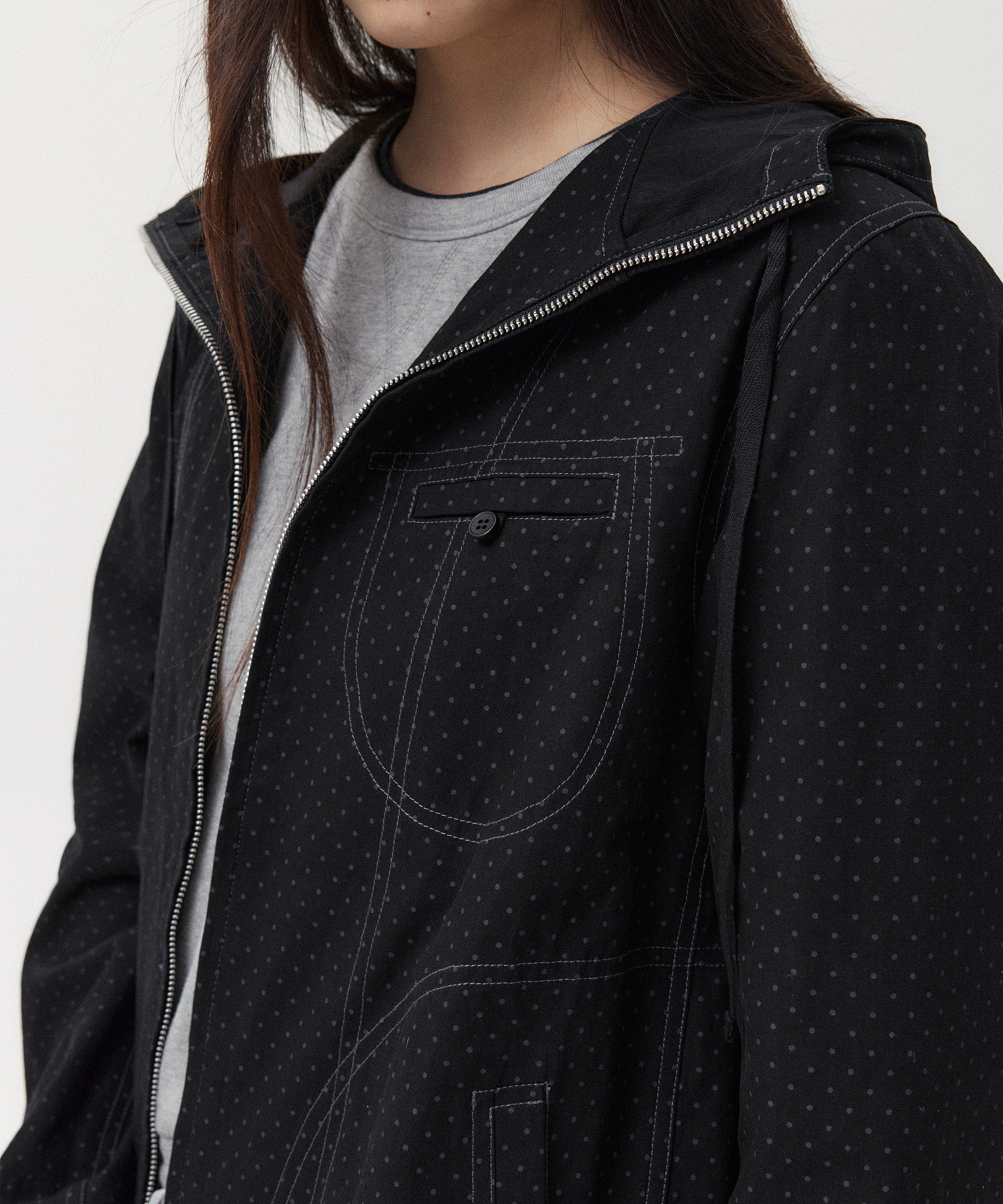 STITCH DOT HOODED ZIP-UP, BLACK | ファッション通販サイト NUGU