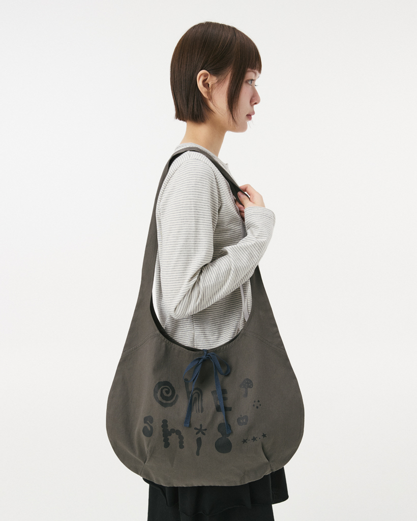 LIGHT COTTON HOBO BAG, CHARCOAL