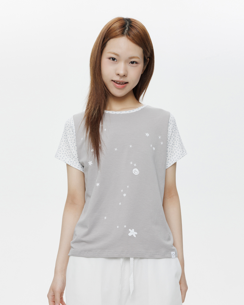 FLORAL TWO TONE T-SHIRT, GRAY
