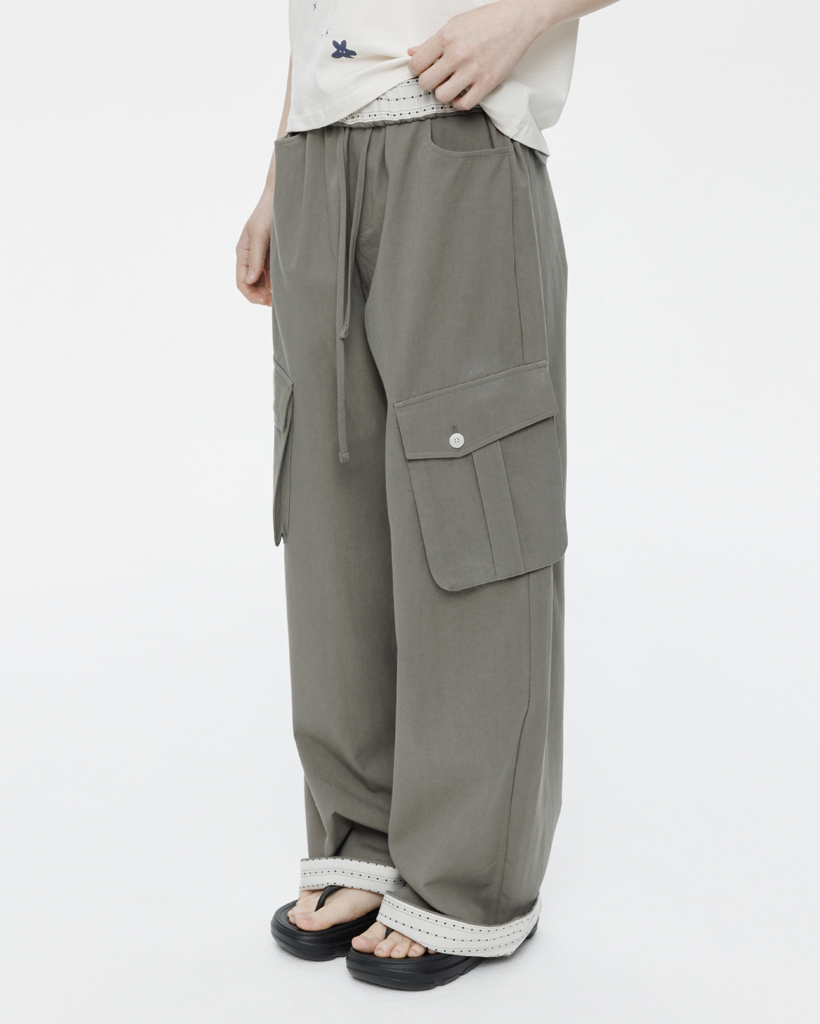 COTTON STRAIGHT CARGO PANTS, KHAKI