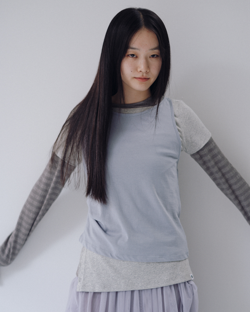 TWO-WAY LAYERED T-SHIRT, GRAY