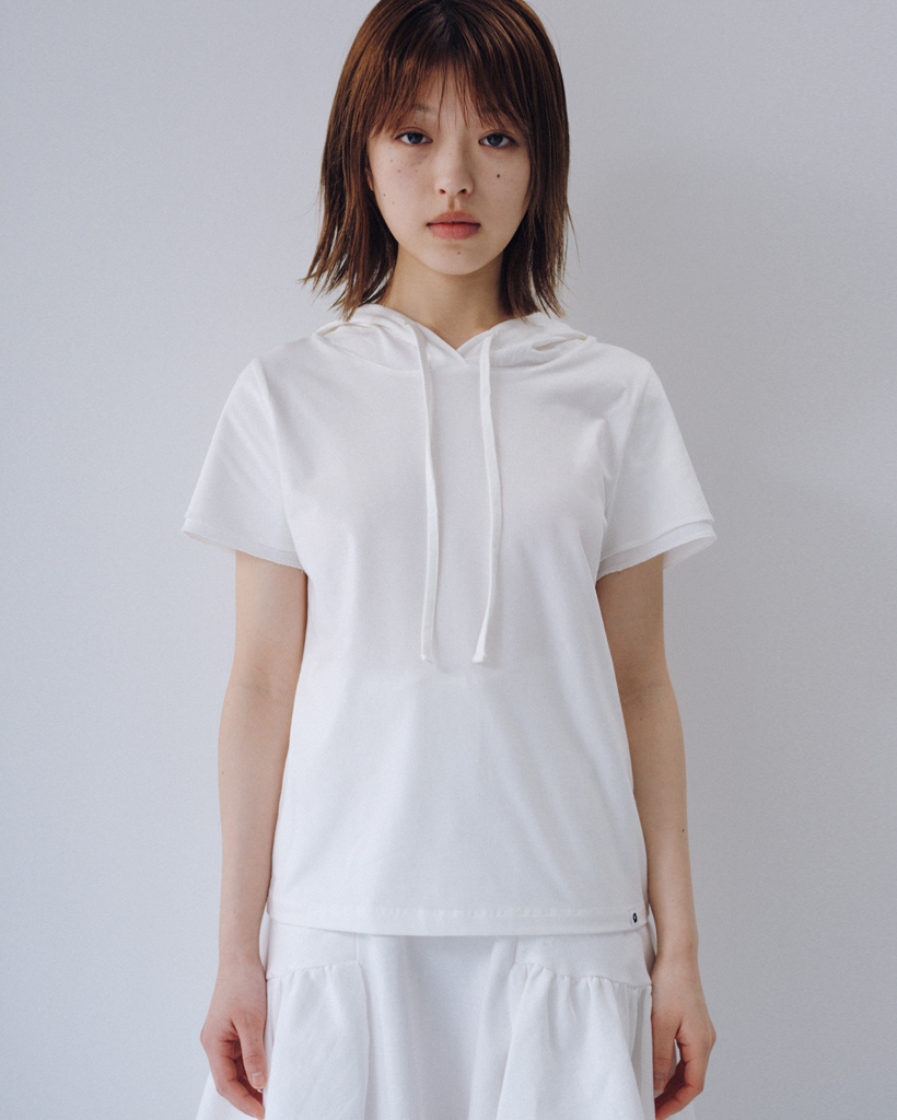 HOODED LAYERED CAP SLEEVE T-SHIRT, WHITE