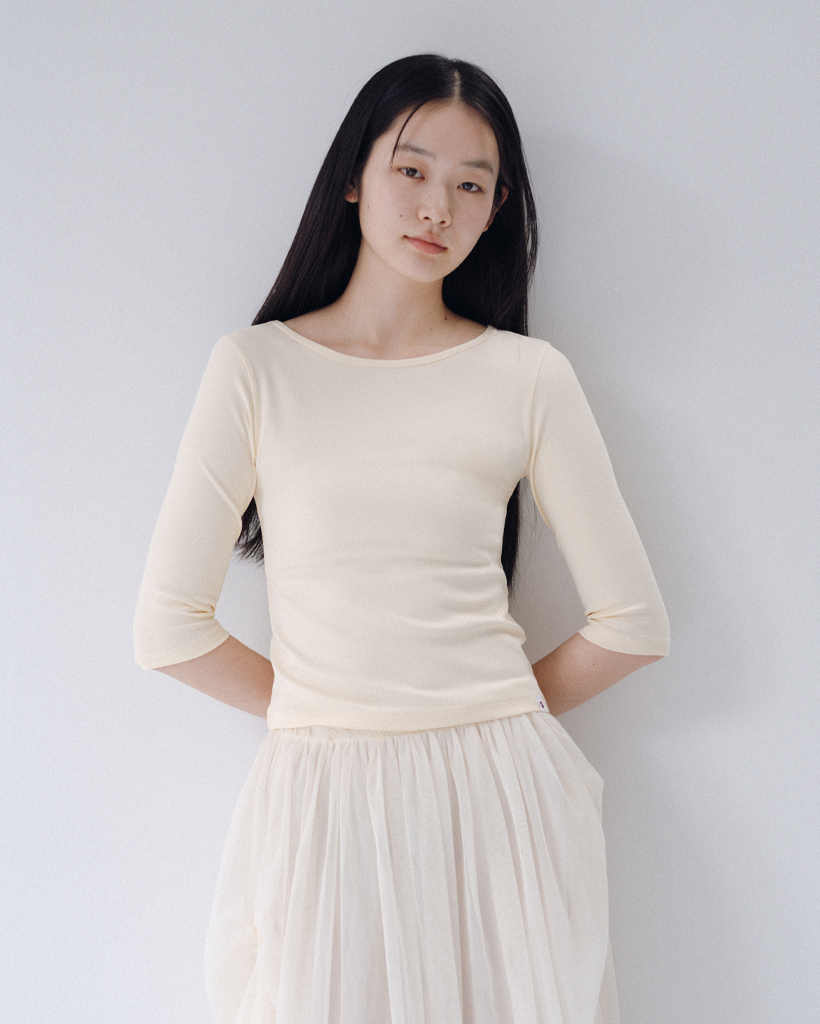 BASIC 3/4 SLEEVE T-SHIRT, BUTTER