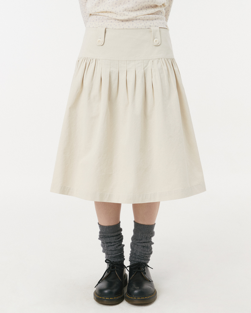 PLEATED COTTON MIDI SKIRT, BEIGE