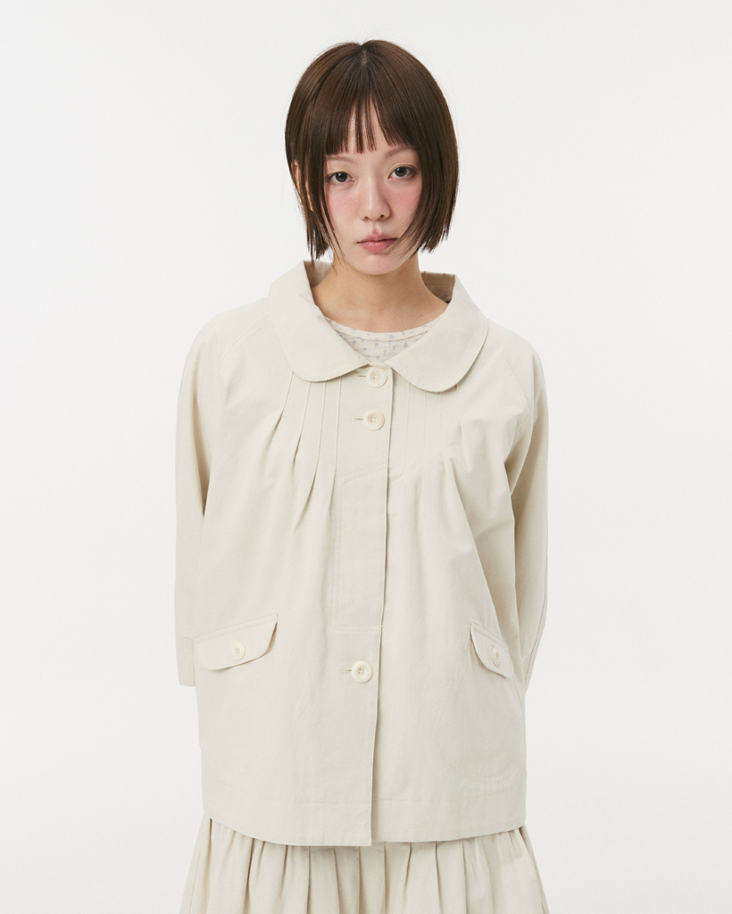 ROUNDED COLLAR COTTON JACKET, BEIGE