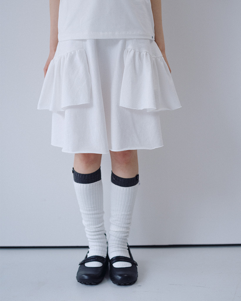 SHIRRING MIDI BANDING SKIRT, WHITE