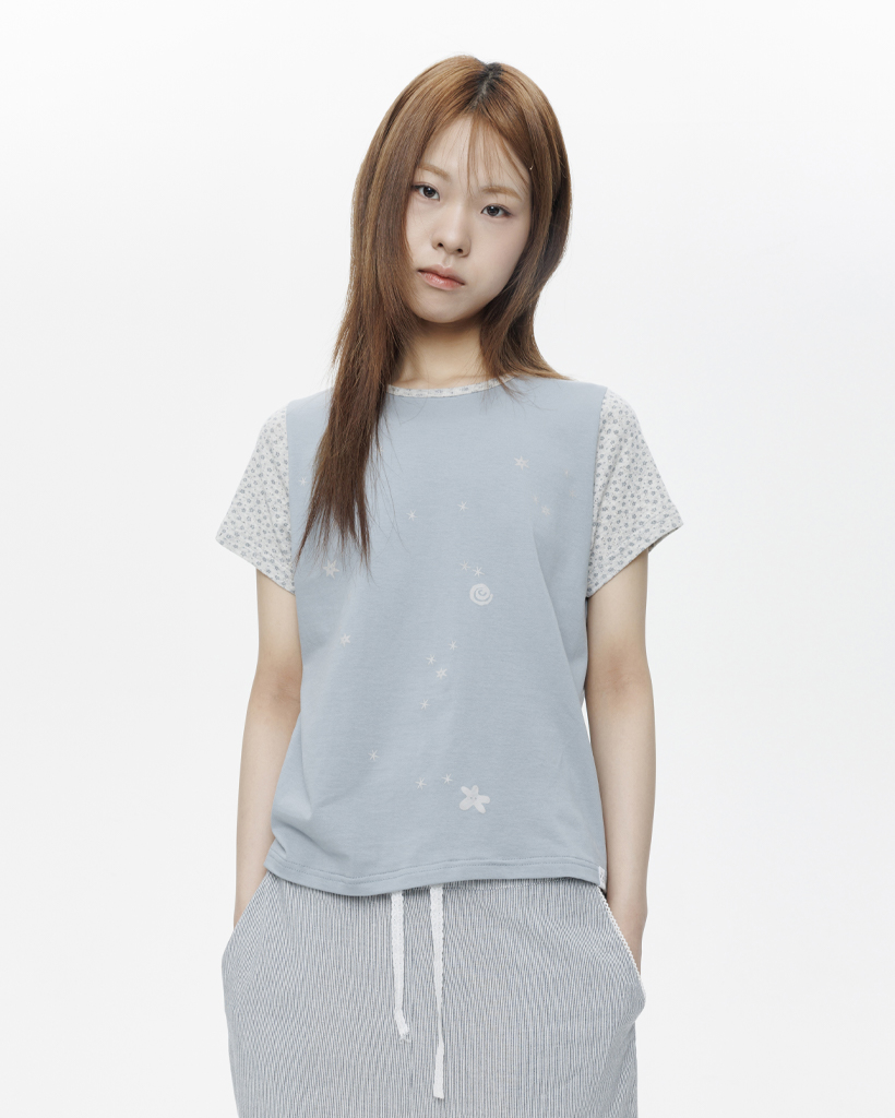FLORAL TWO TONE T-SHIRT, SKY BLUE