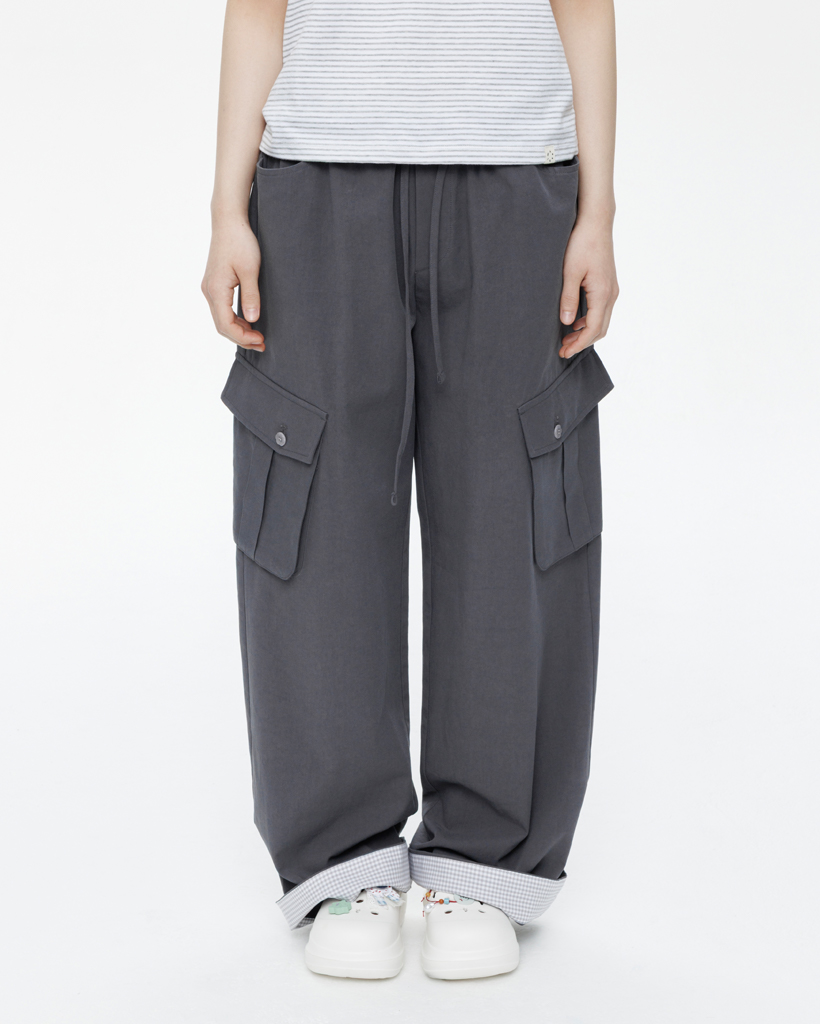 COTTON STRAIGHT CARGO PANTS, CHARCOAL