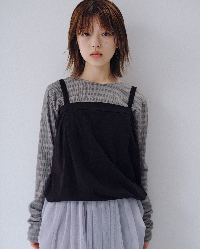 TWO-WAY SHIRRING SLEEVELESS, BLACK