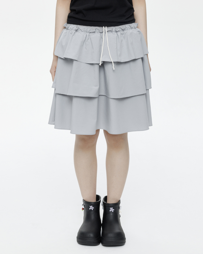 MIXED BANDING SHIRRING SKIRT, SKY BLUE
