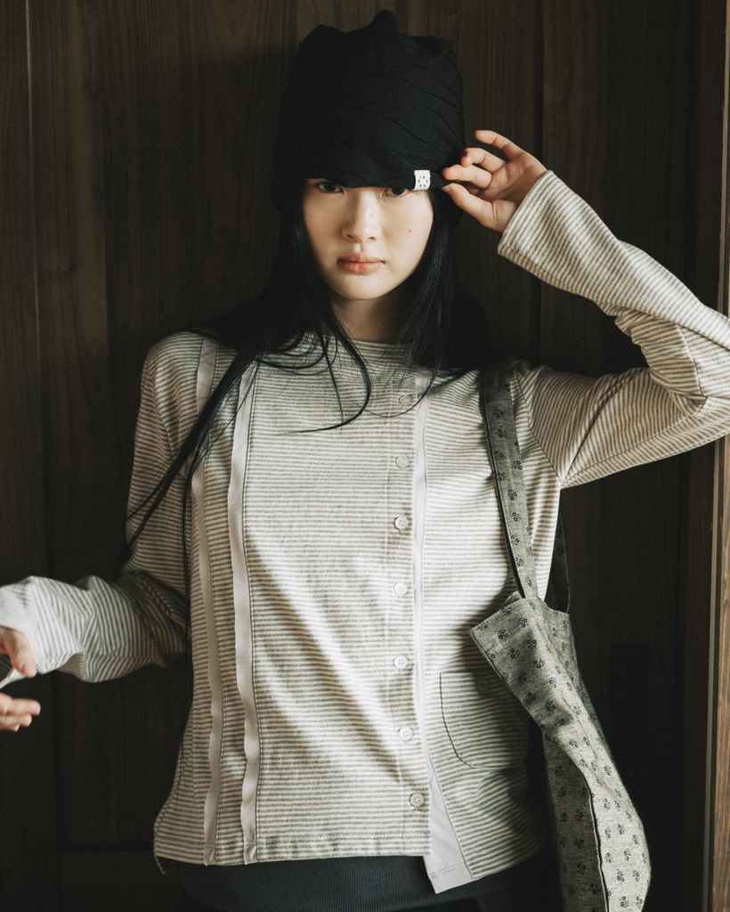 TWO-TONE LINE POCKET CARDIGAN, MELANGE GRAY