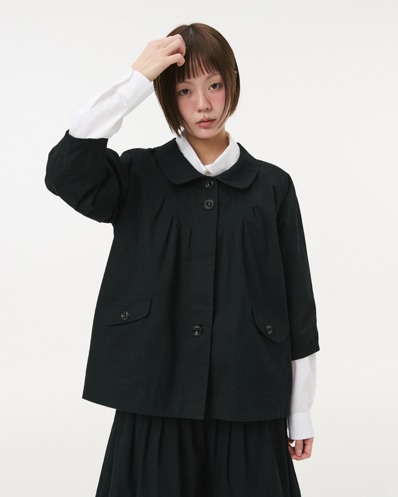 ROUNDED COLLAR COTTON JACKET, BLACK