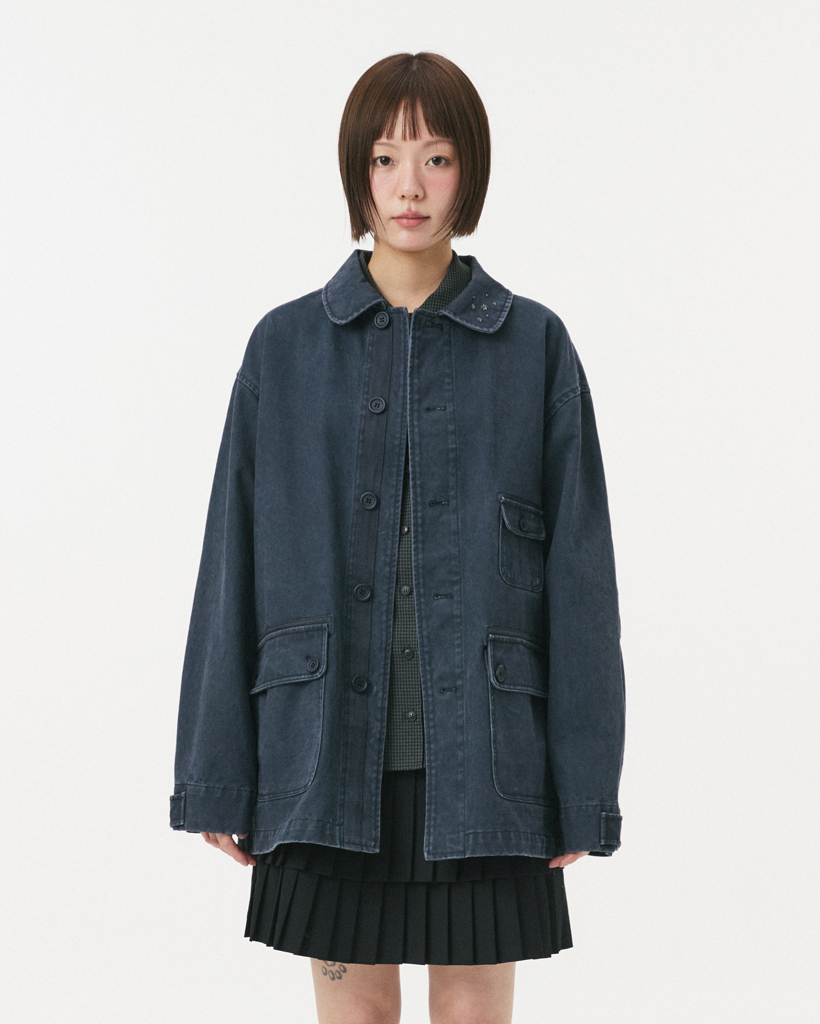 STAR FLORAL WASHED COTTON JACKET, NAVY