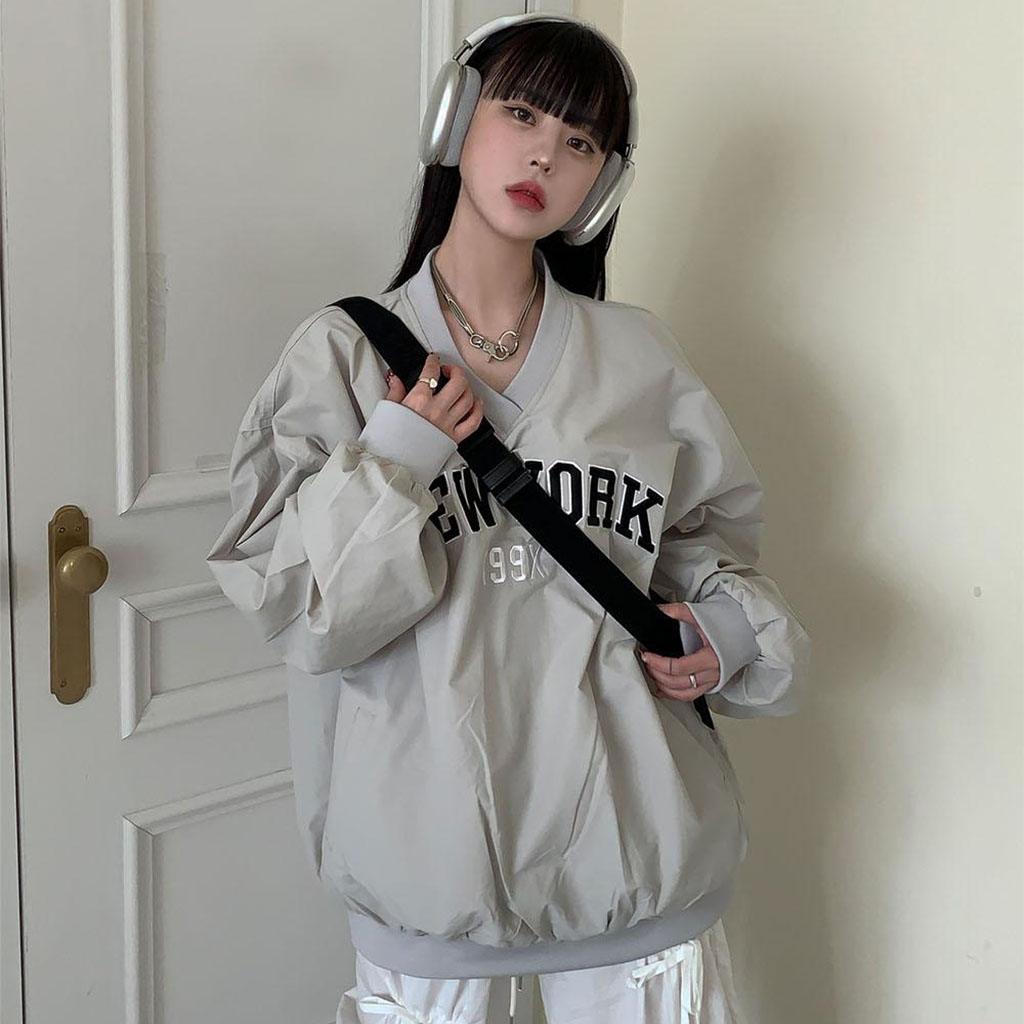 unisex]NEWYORKプリントVネックナイロンスウェット-4color
