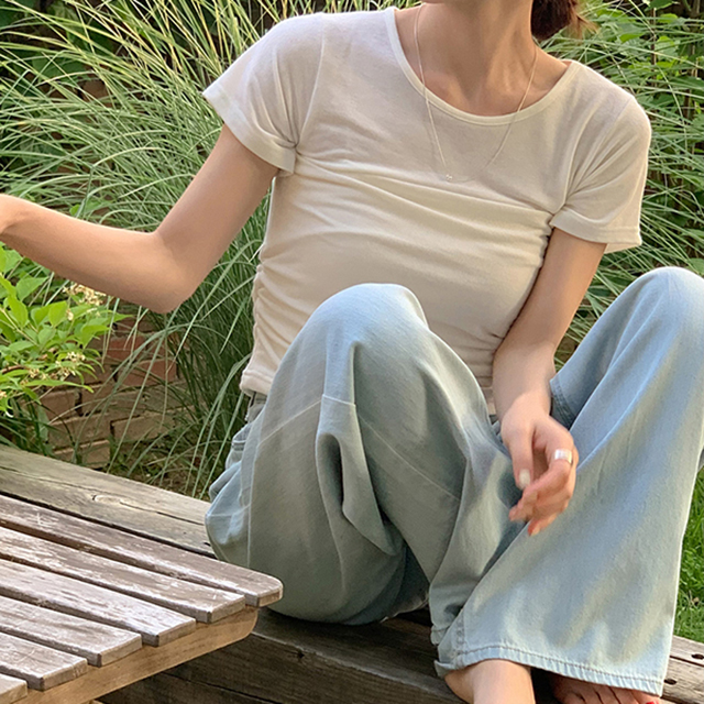 original] ビスチェシャーリングレイヤード半袖Tシャツ