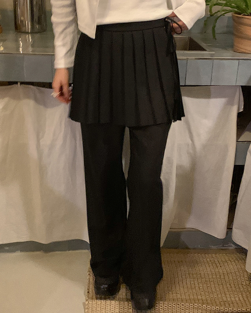 レイヤードラップスカートブーツカットスラックス