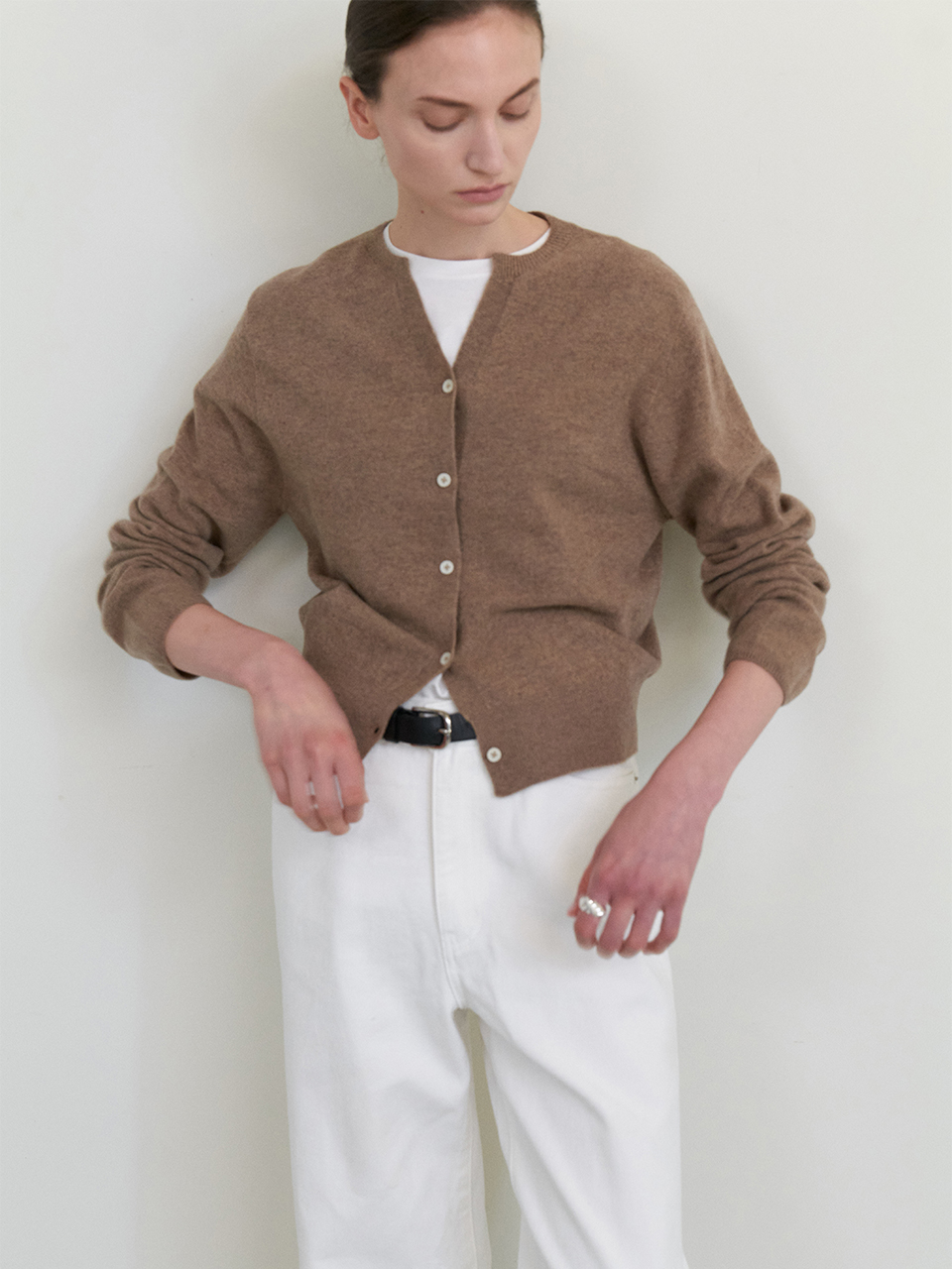 Cashmere whole garment cardigan_Mocha Mousse