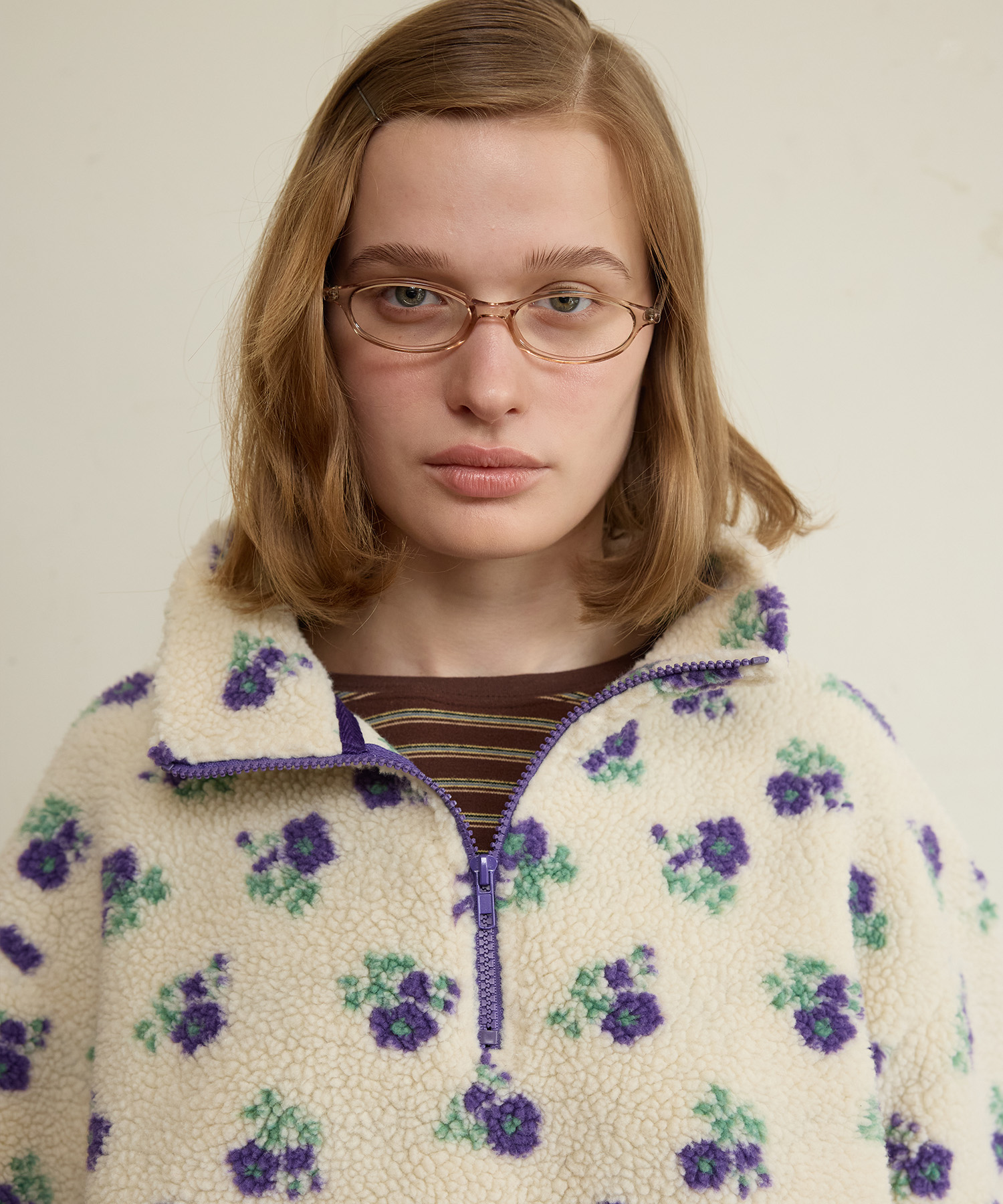 Half Zip Fleece Pullover, Floral