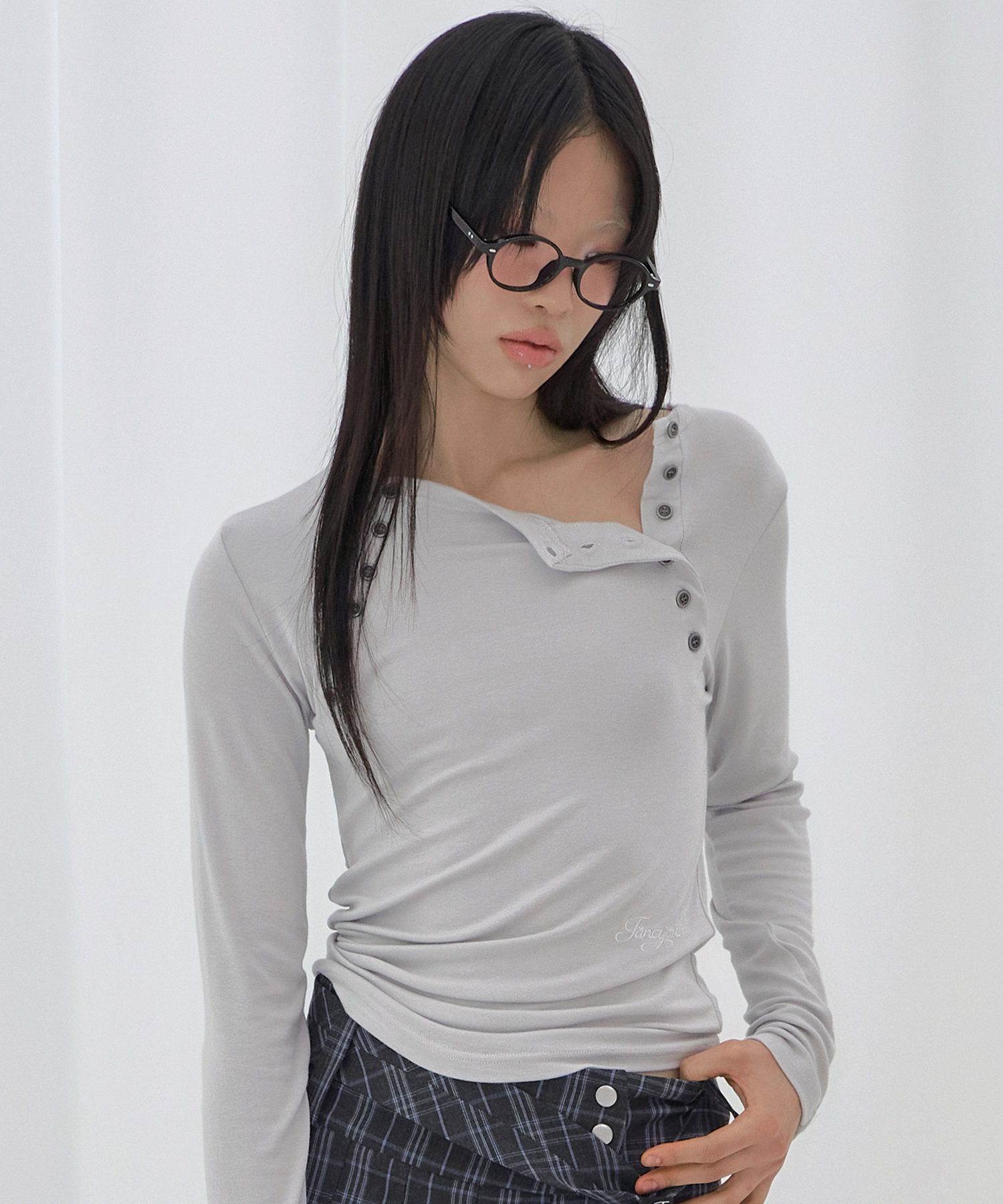 ボタン長袖Tシャツ(グレー)