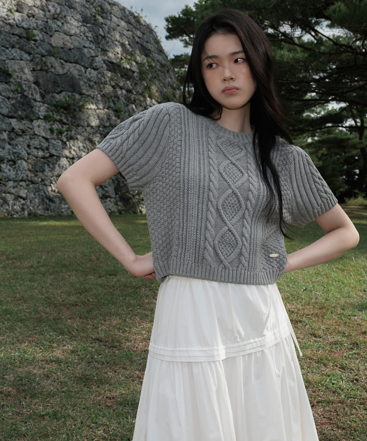 Half Sleeve Cable Knit [Gray]