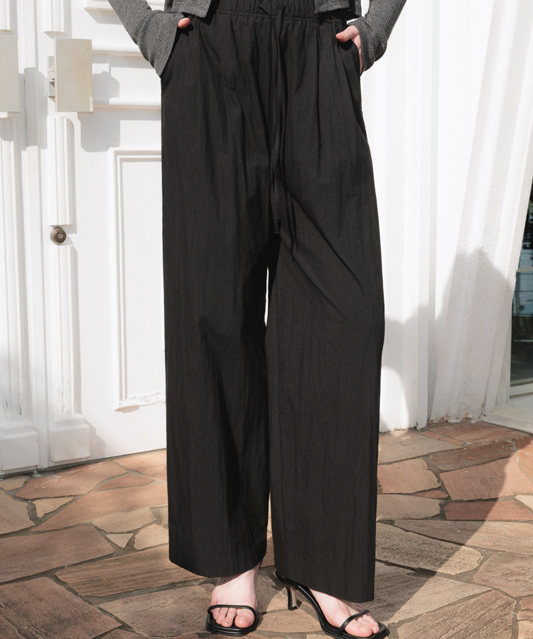 String Pintuck Wide Pants [Black]