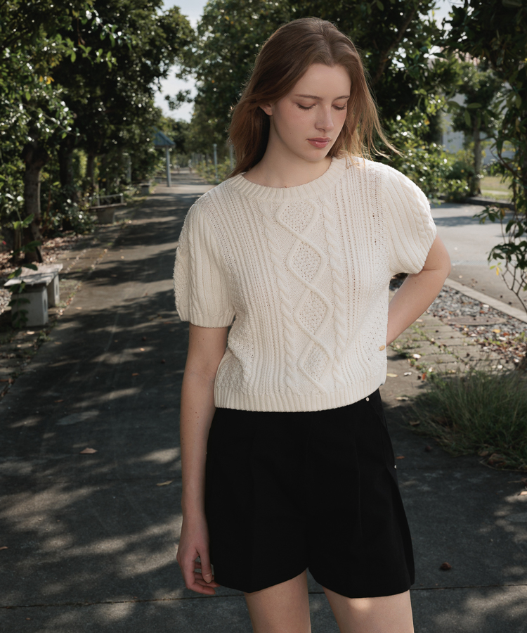 Half Sleeve Cable Knit [Ivory]