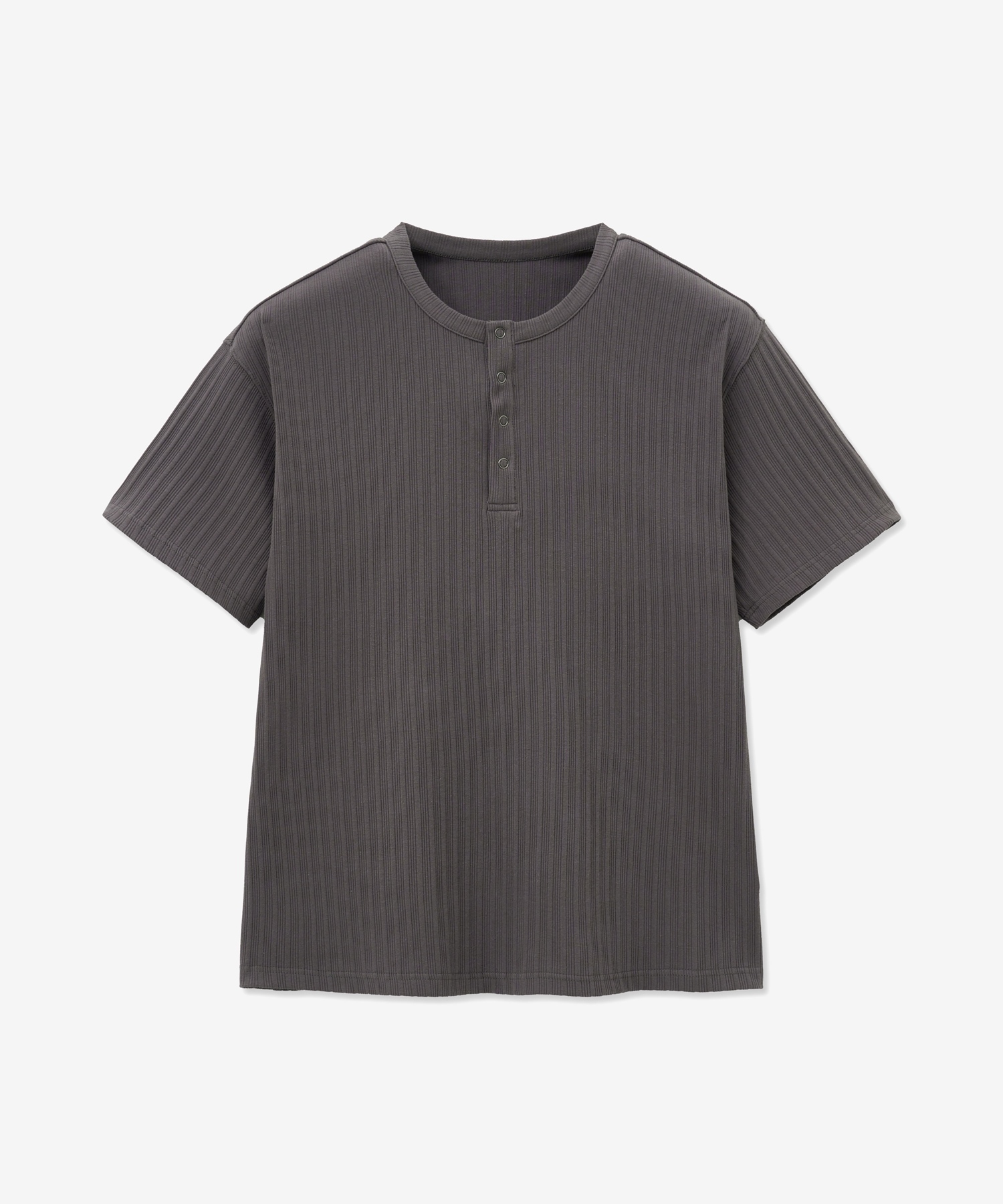 Cotton ribbed Henry neck T-shirt [Black] | ファッション通販