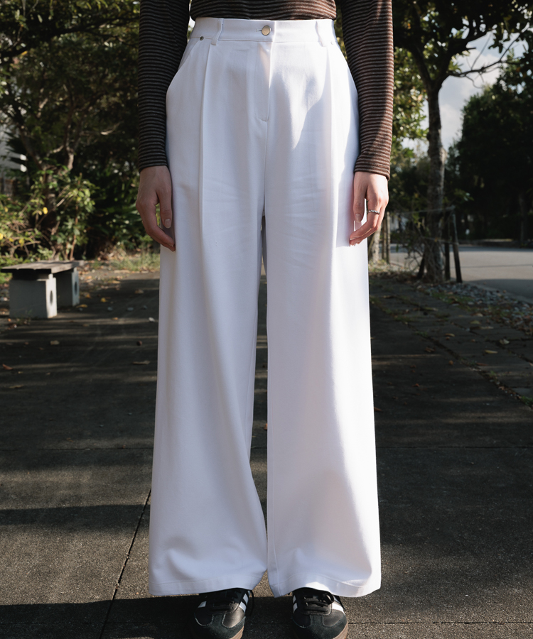 Cotton Pintuck Wide Pants [White]