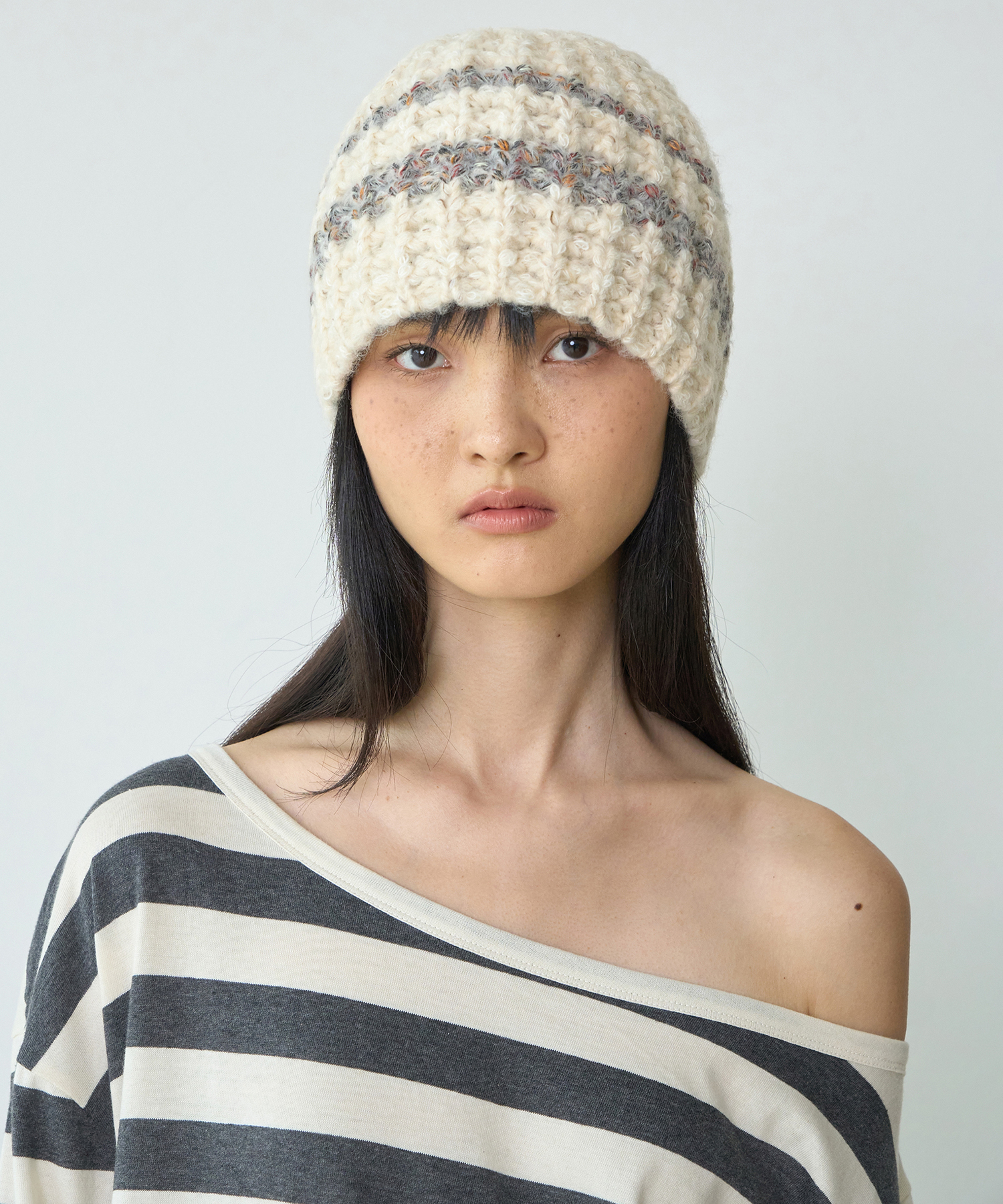 Bold Stripe Beanie [Ivory]