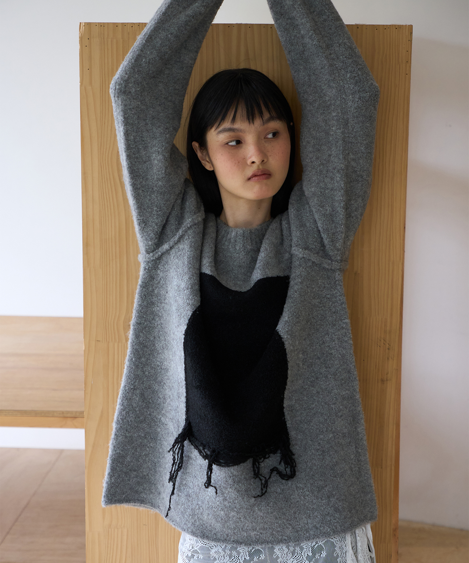 Boucle Square Pullover Knit [Gray]