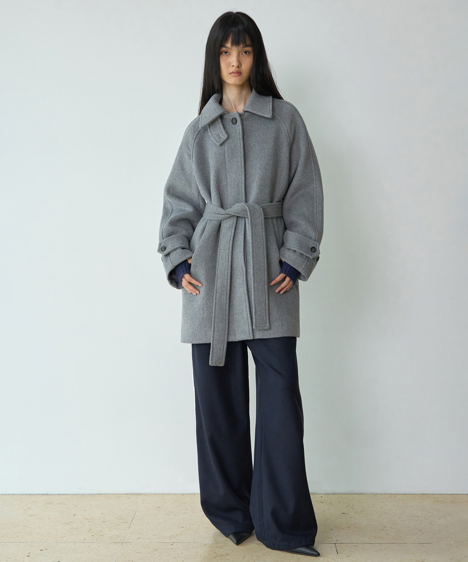Wool Raglan Half Coat [Gray]