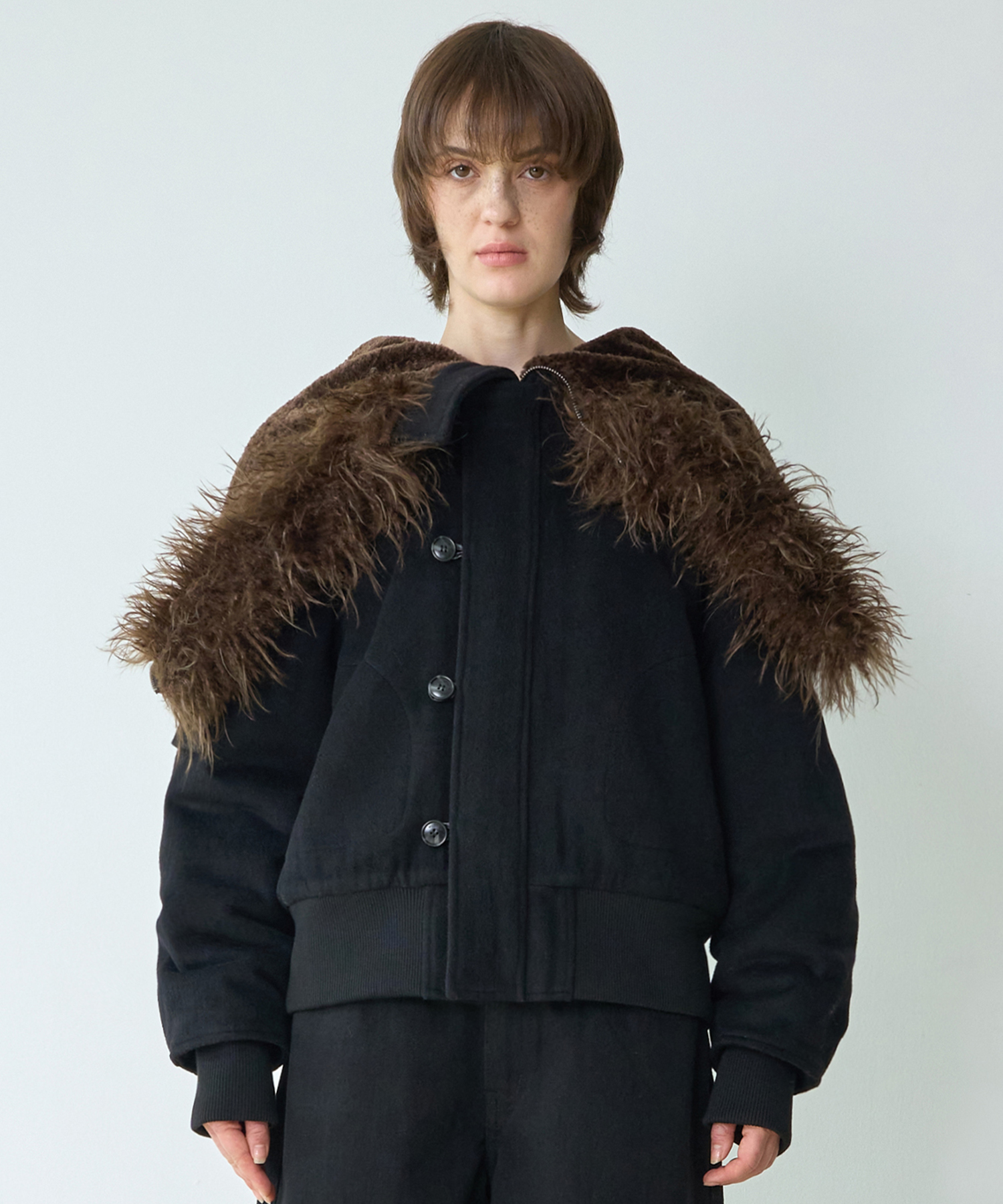 Button Flight Wool Parka [Black]