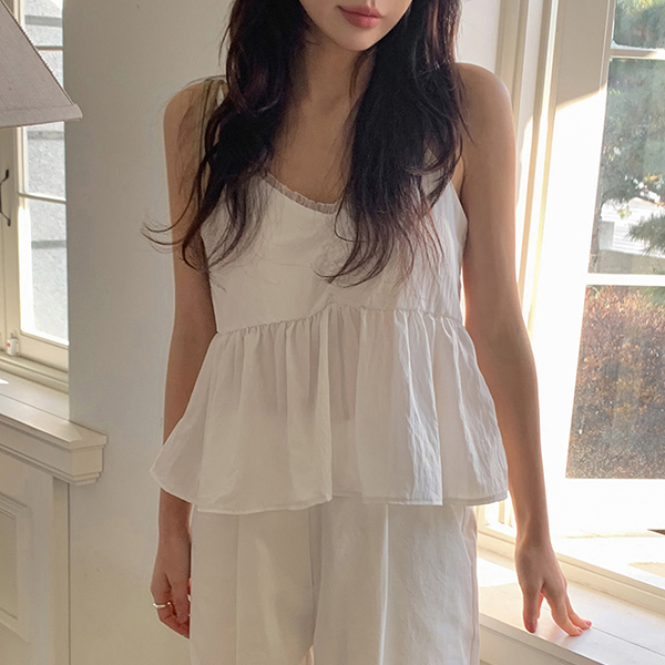 シャーリングレースビスチェノースリーブブラウス