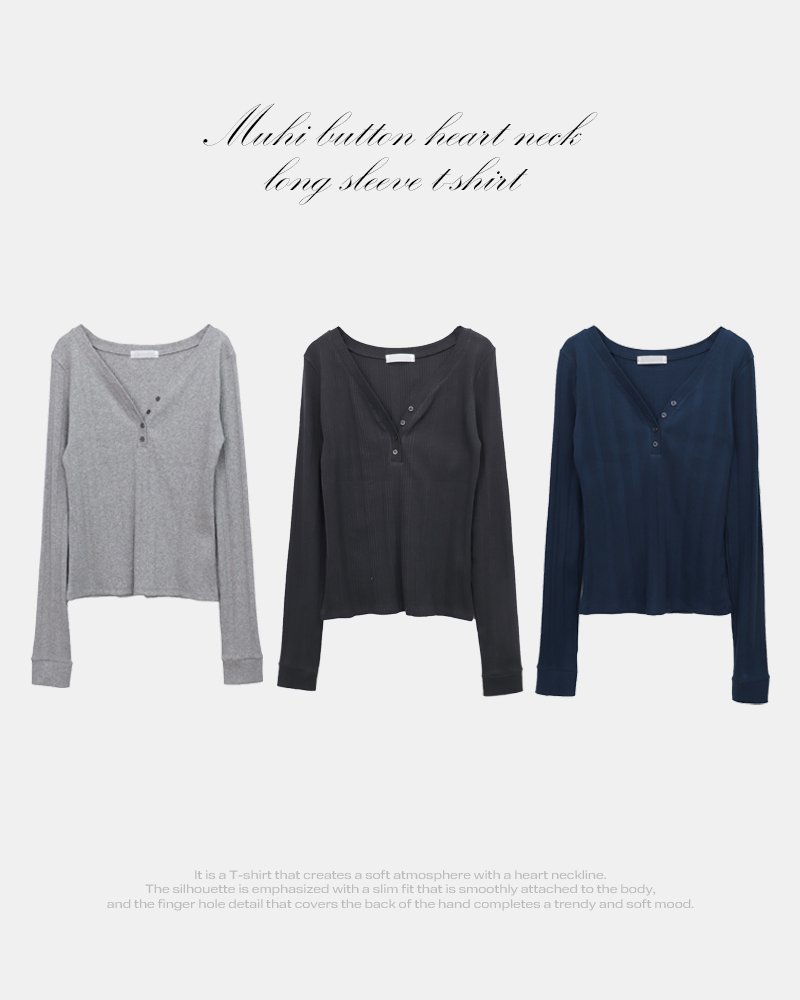 ハートネックボタンウォーマーTシャツ