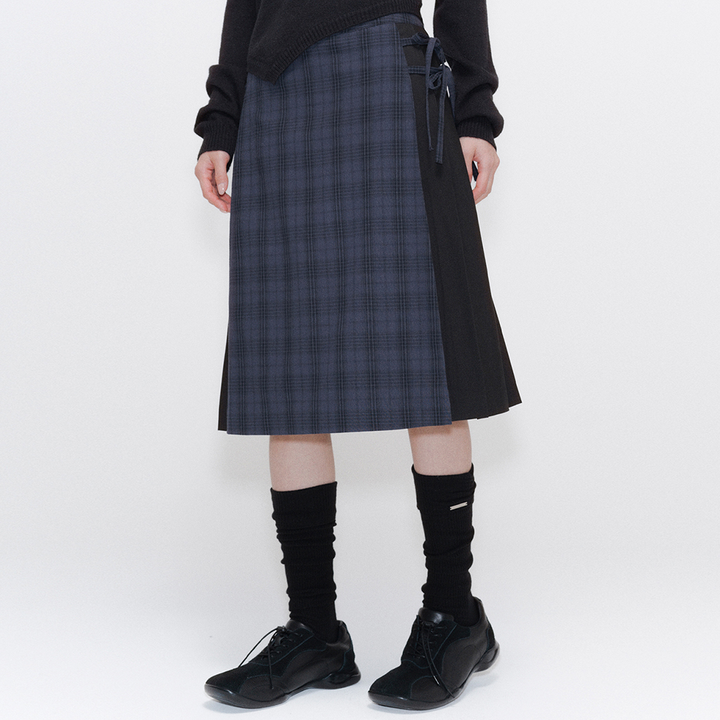 Influencer pick] Draped shirt skirt pants SET BLACK