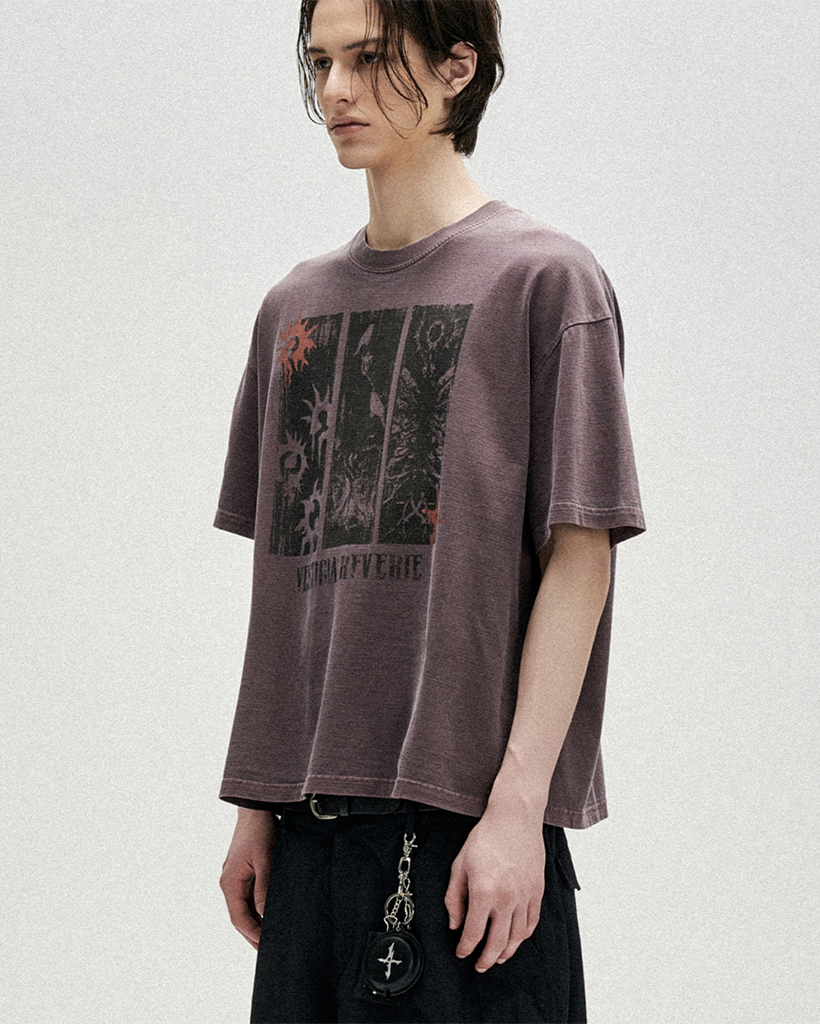 Omens Pigment Loose Cropped T-Shirts - Purple
