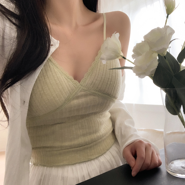 [カップ付き]インナーレースリブカップ付きキャミソール